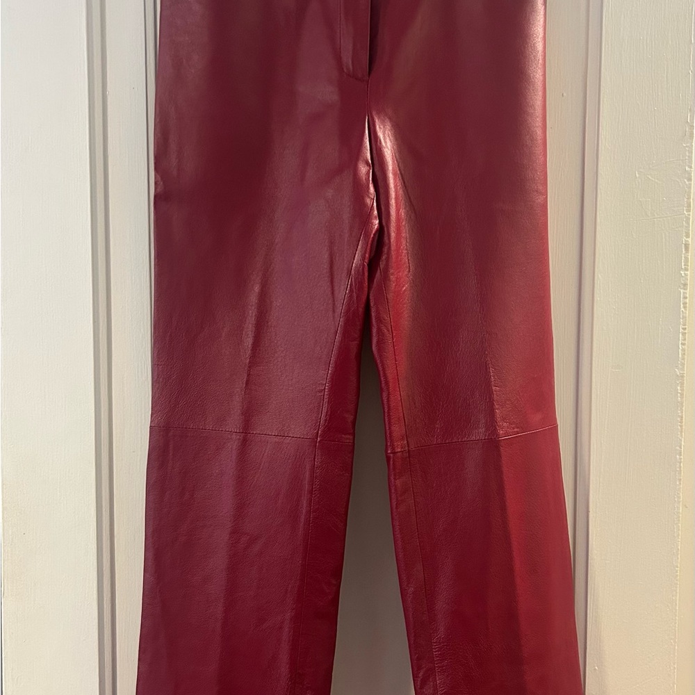 Vintage Bordeaux-coloured genuine leather wide-leg pant